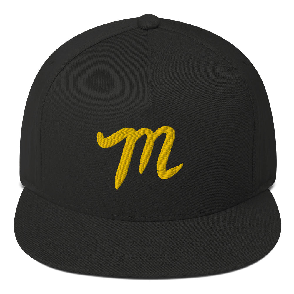 Manolo Black Hat Gold M Flat Bill Cap