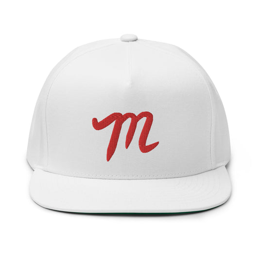 Manolo White Hat Red M Flat Bill Cap