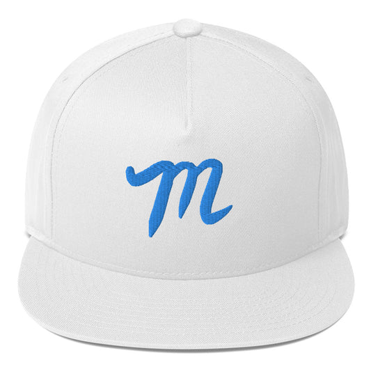 Manolo white hat teal M Flat Bill Cap