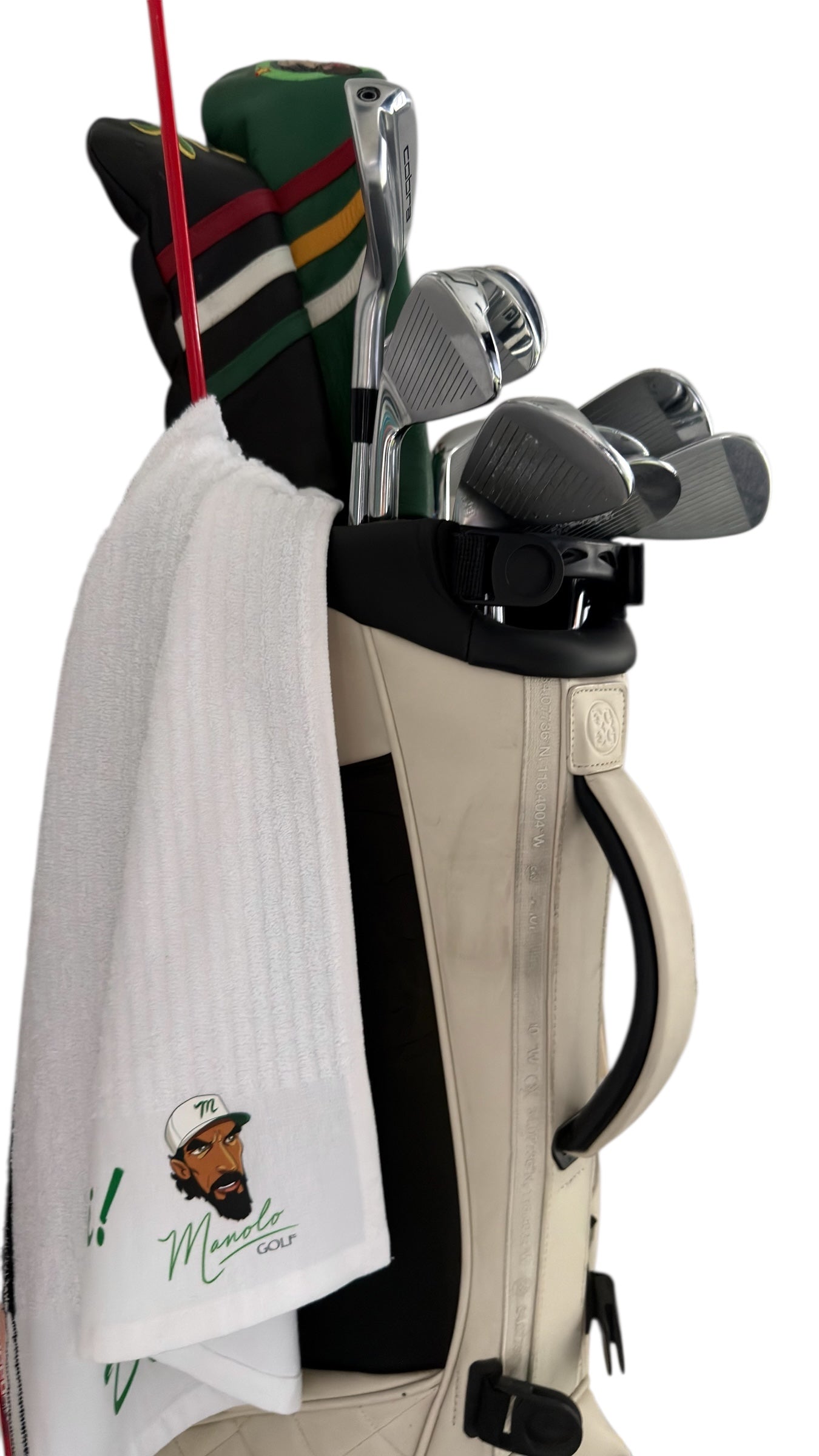 Don’t Be Nasssti! - Manolo OG Players Golf Towel - 22” x 44” with Smack Dat Shit Bracelet. 

80% cotton / 20% polyester