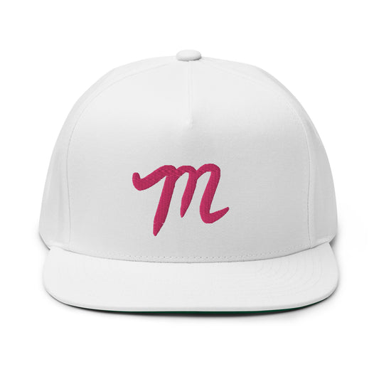 Manolo White Hat Pink Flat Bill Cap