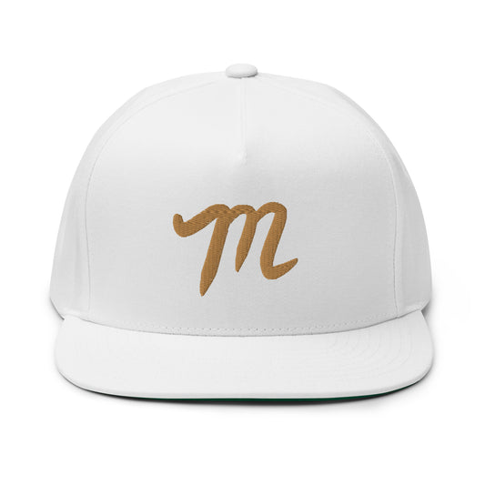 Manolo White Hat Gold M Flat Bill Cap