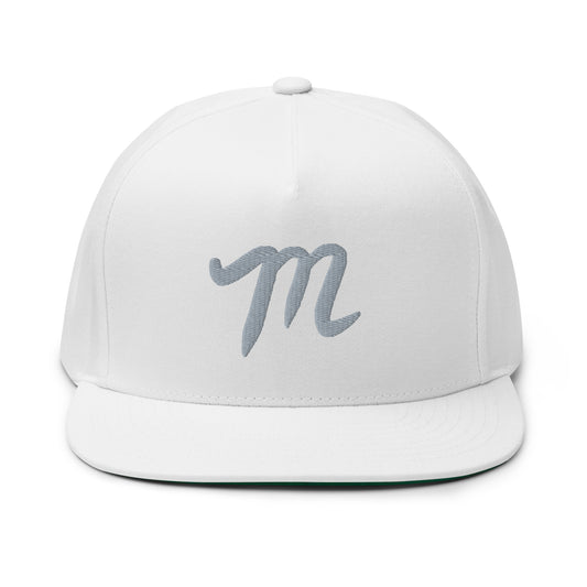 Manolo White Hat Silver M Flat Bill Cap